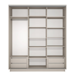 ארון הזזה 3 דלתות חלוקה פנימית מדפים ומגירות